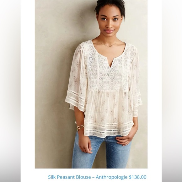 Anthro Meadow Rue Silk Crochet Lace Peasant Prairie Flutter Sleeve Blouse - Picture 3 of 7